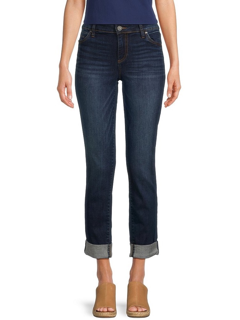 Kut from the Kloth Catherine Boyfriend Jeans Size 10 Dark Medium Wash Cuffed